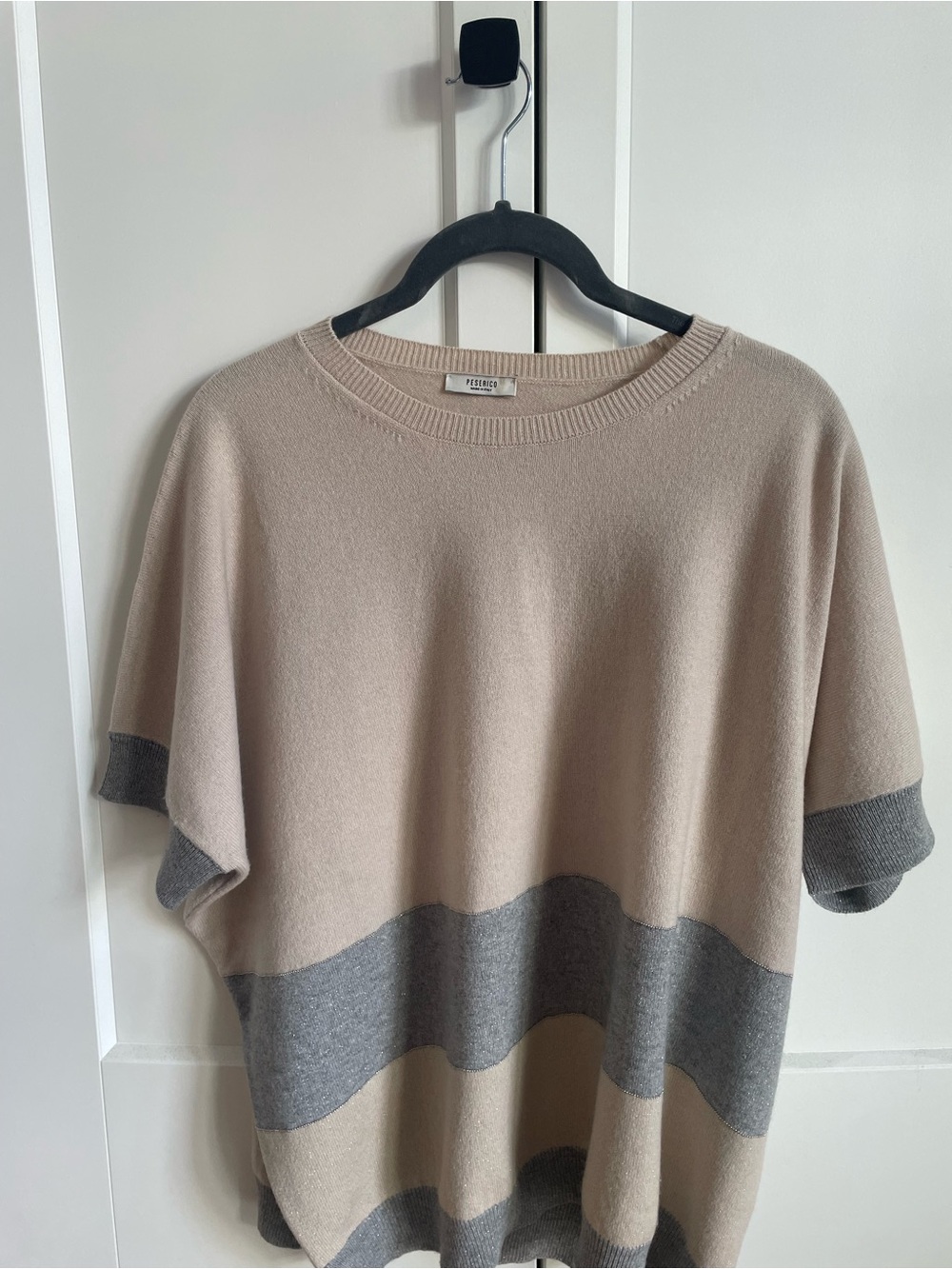 Oversized Two-Tone Crewneck Sweater - light pink & Gray